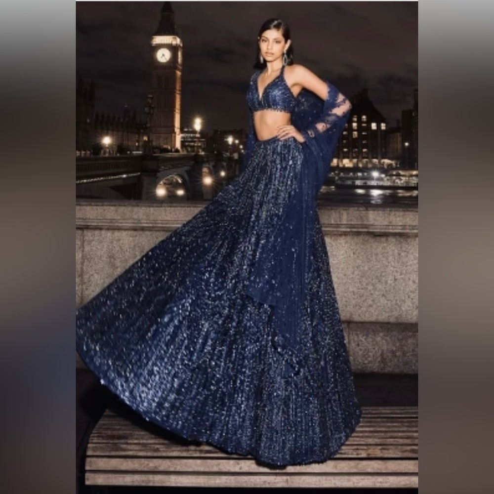 Navy Beaded Lengha